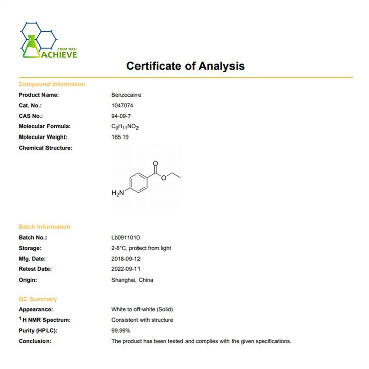 Pure Benzocaine Powder CAS 94-09-7